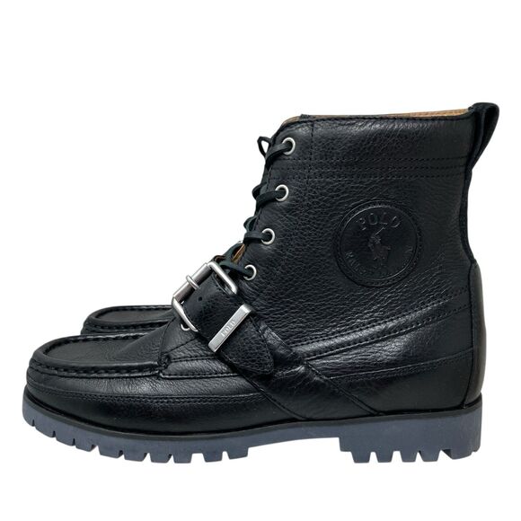 Polo Ralph Lauren Boots Mens 7 Black‎ Leather Ranger Lug Sole Rugged Buckle main image 4
